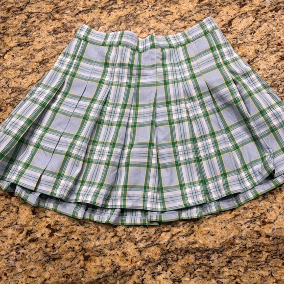 aerie Dresses & Skirts - Aerie Blue Green Plaid Pleated Mini Skirt Medium Preppy Schoolgirl Elastic Waist